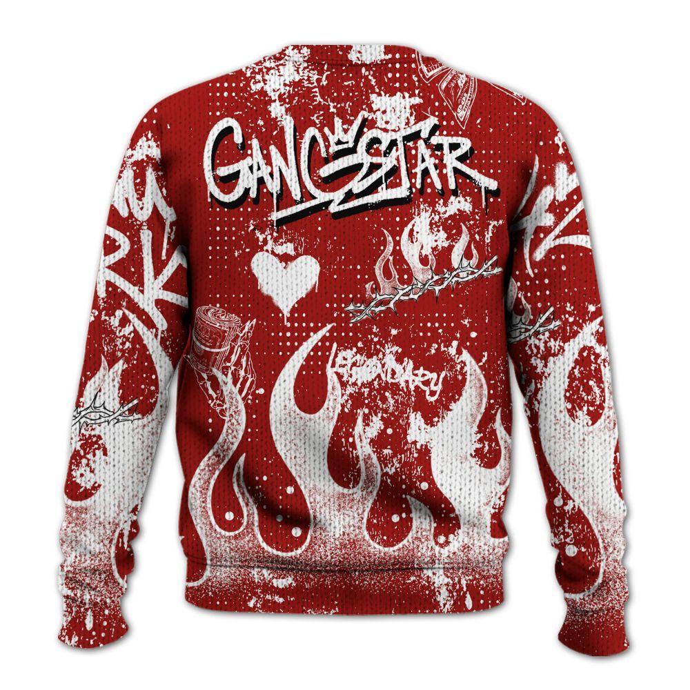 Knitted Sweater To Match High OG Varsity Red 1s - Lucky Money Paid In Full Graffiti