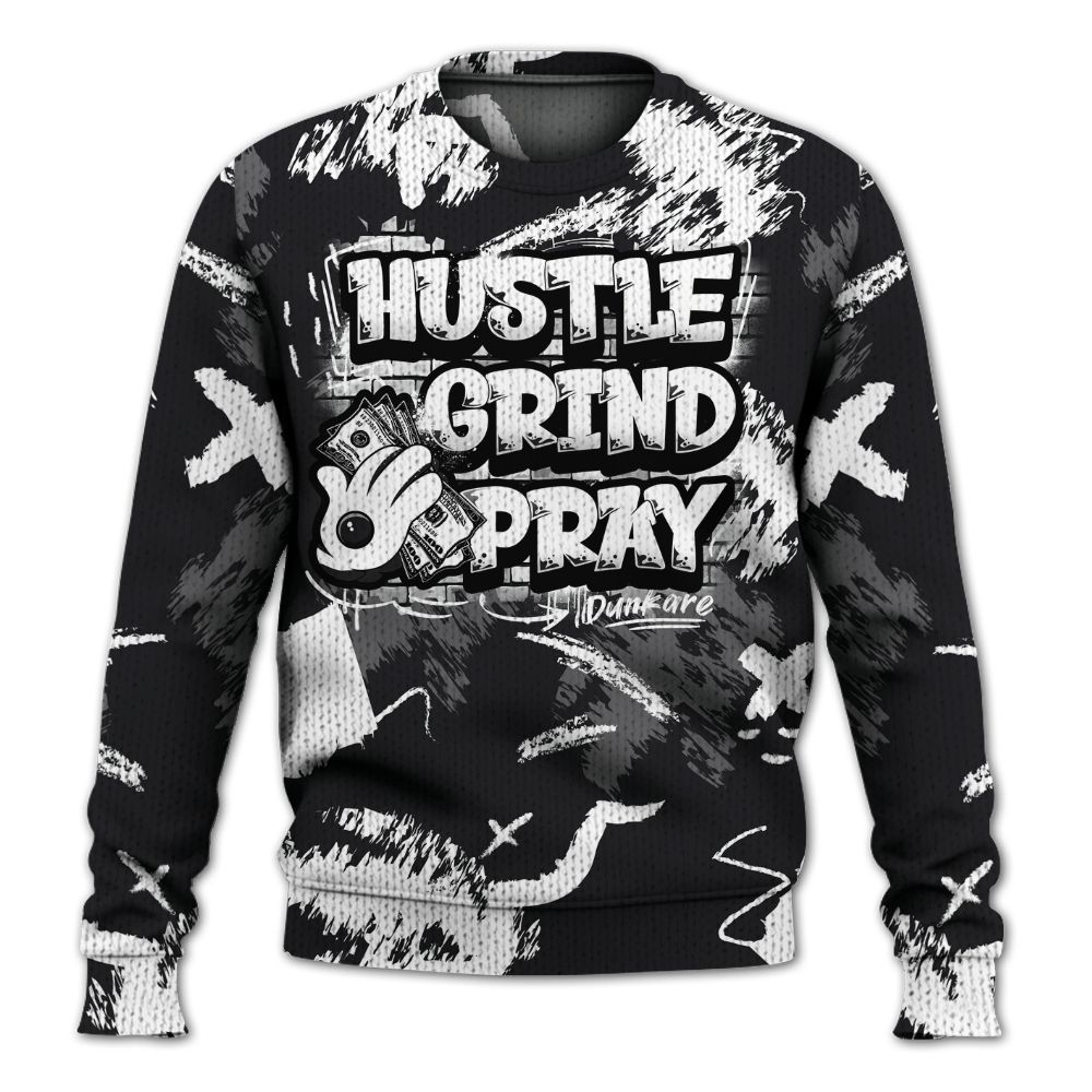 Knitted Sweater To Match White Thunder 4s - Hustle Grind Pray Retro