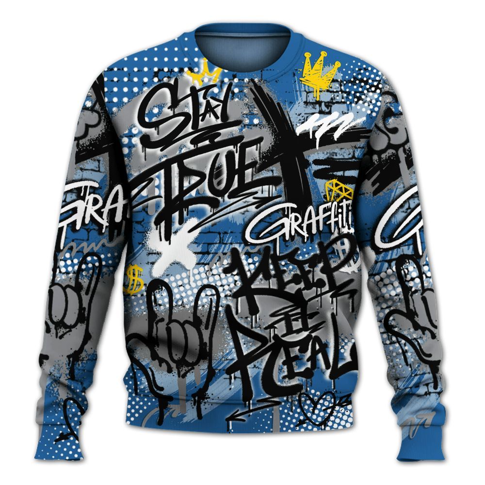 Sweatshirt To Match French Blue 13s - True It Real Graffiti Streetwear All Over Print