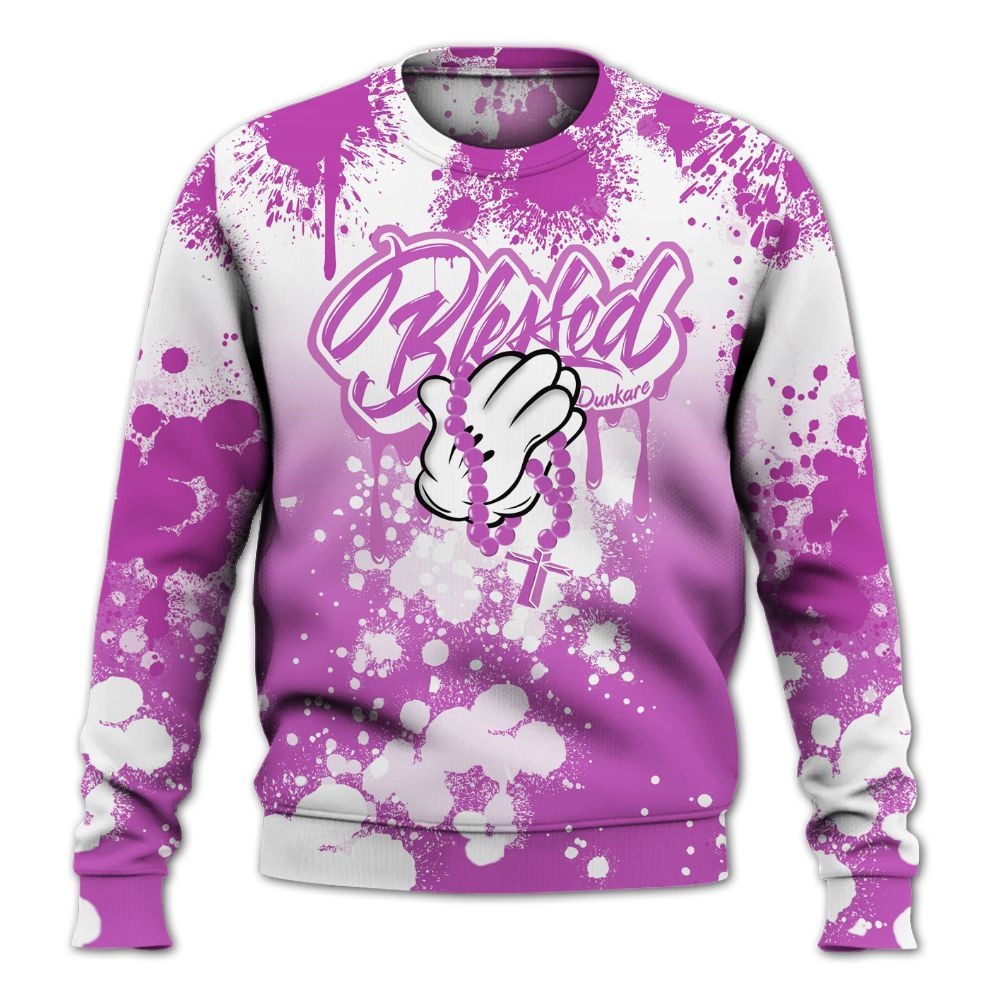 Sweatshirt To Match Hyper Violet 4s - God Blessed Ink Drip All Over Print