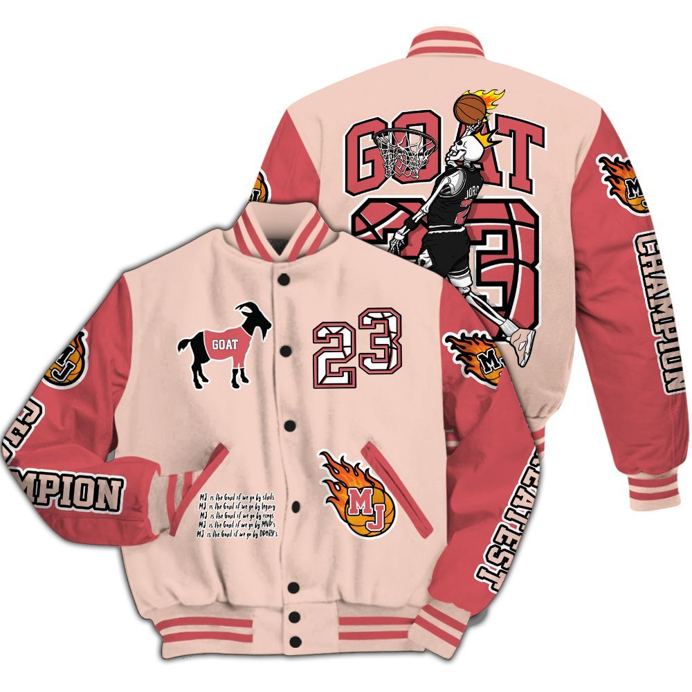 Varsity Jacket To Match Washed Coral 2s Varsity Jacket, Custom Name 23 G.0.A.T Jump Up Basketball All Over Print