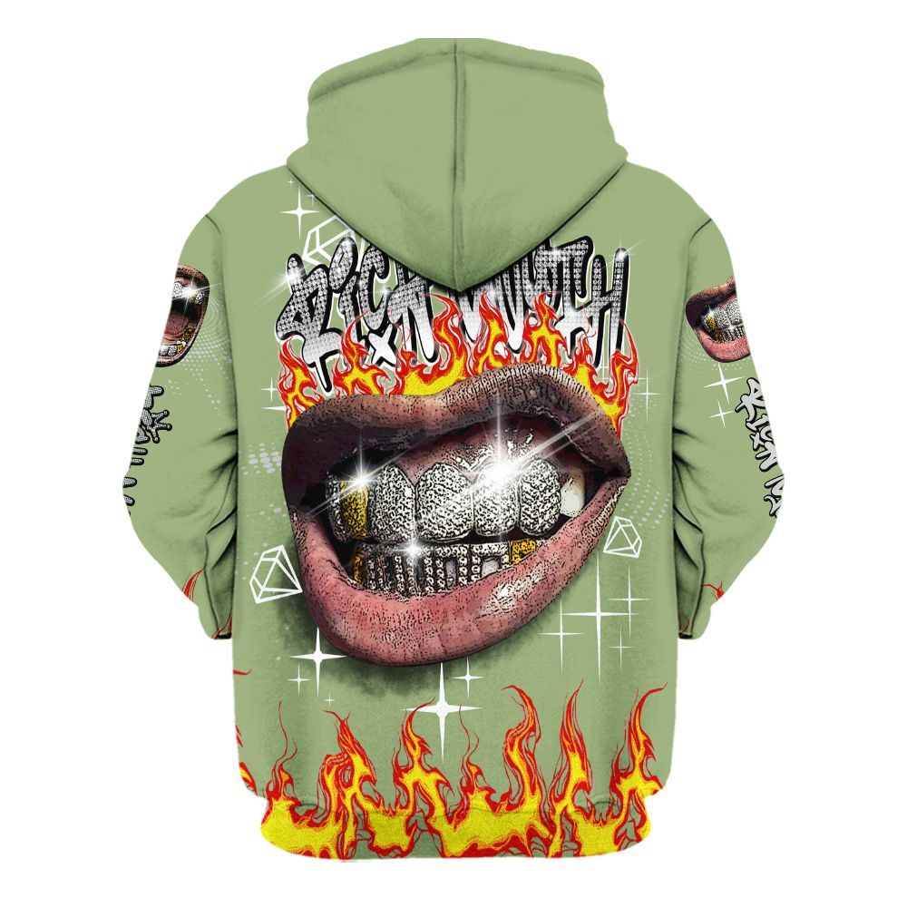 Hoodie To Match Oil Green 4s - Rich Mouth Fire Rap Retro 90s All Over Print