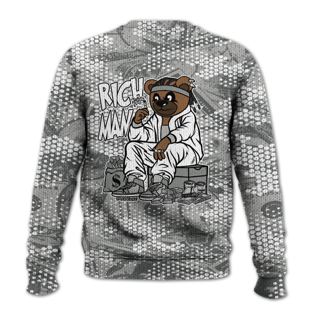 Knitted Sweater To Match Paris Cement Grey 4s - Rich Man Bear Banknotes Art
