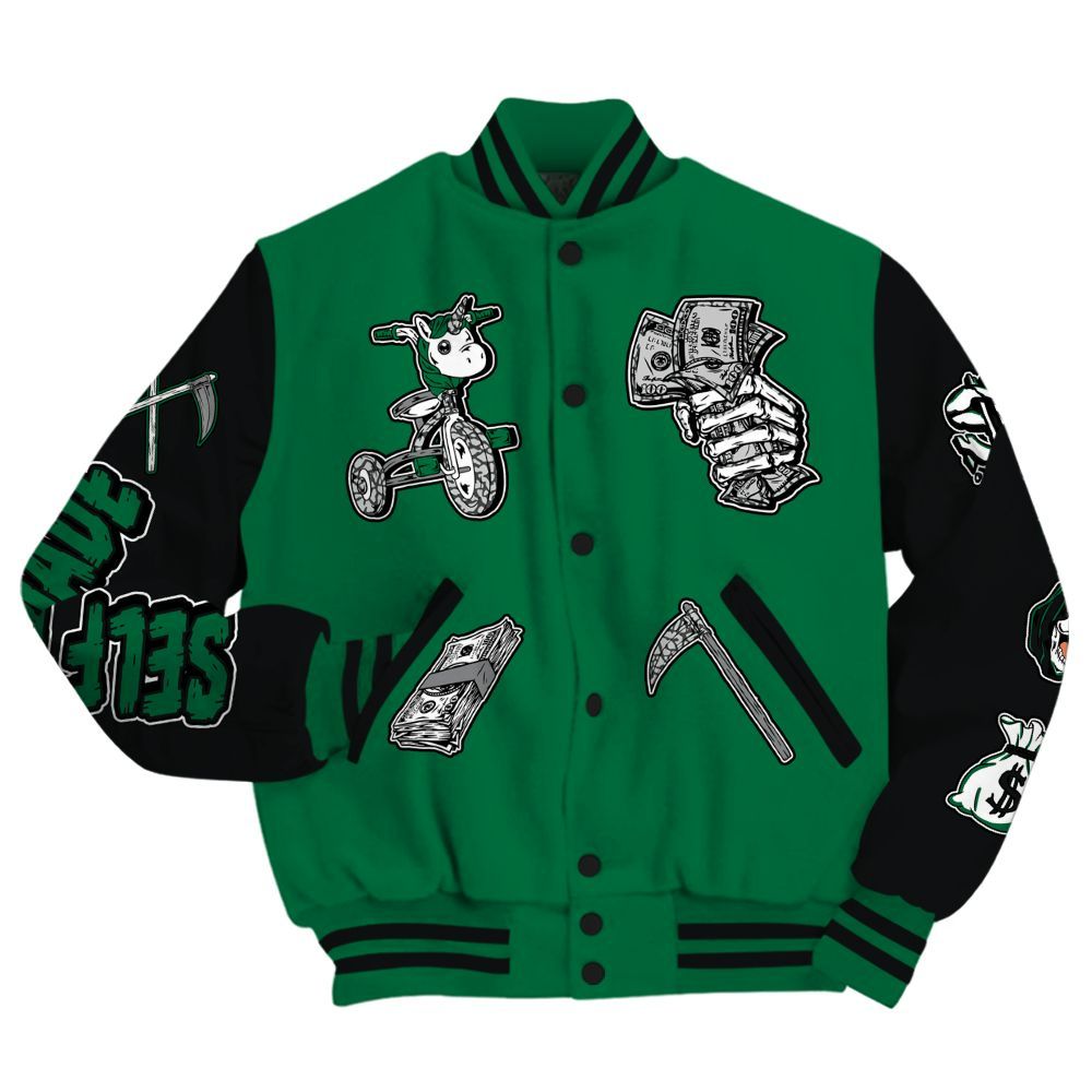 Varsity Jacket To Match Pine Green 3s - Self Make Skeleton All Over Print