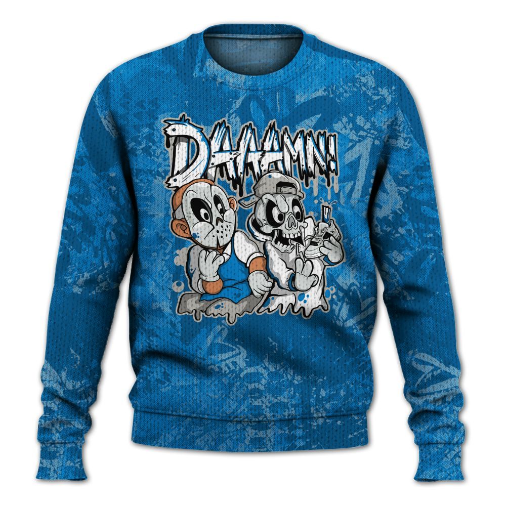 Knitted Sweater To Match Industrial Blue 4s - Damn Shoe Graphic Heart Grunge