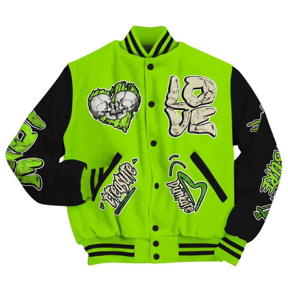 Varsity Jacket To Match Electric Green 6s - Skull Bear All Over Print