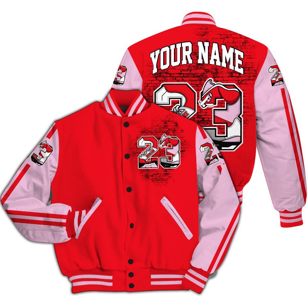 Varsity Jacket To Match Zoom Vomero 5 Valentine's Day 2025 - Custom Name Number 23 5s All Over Print