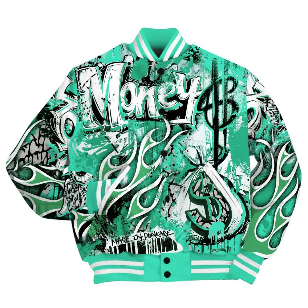 Varsity Jacket To Match Black Green Glow 3s Shirt, The Best Money Green Glow 3s All Over Print