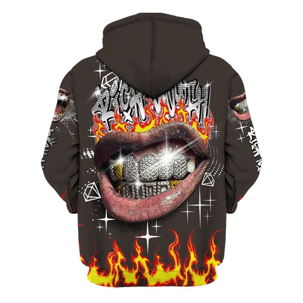 Hoodie To Match Baroque Brown 12s - Rich Mouth Fire Rap Retro 90s All Over Print