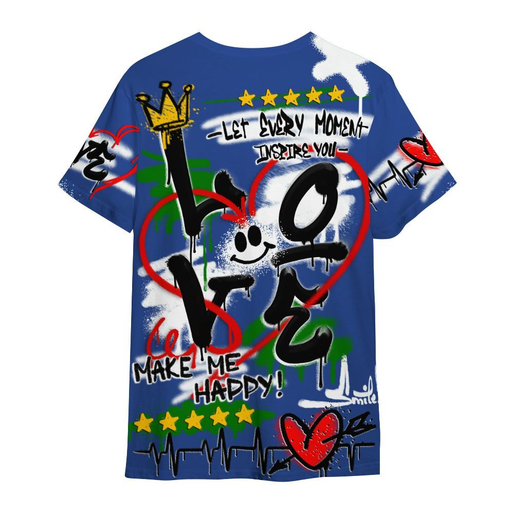 Shirt To Match Retro Hyper Royal 13s - Happy Love Beats Graffiti Streetwear All Over Print