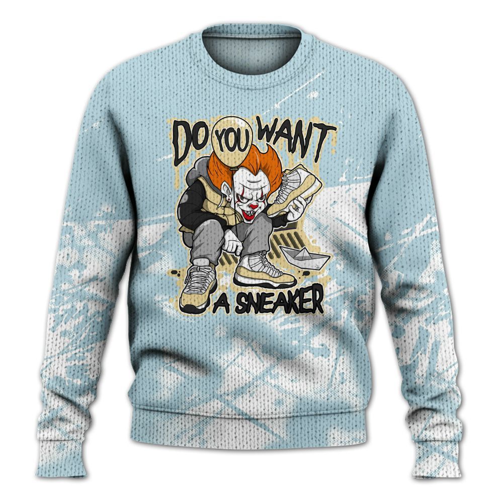 Knitted Sweater To Match Low Year Of The Snake 11s - Clown Scary Sneakers Halloween Graphic