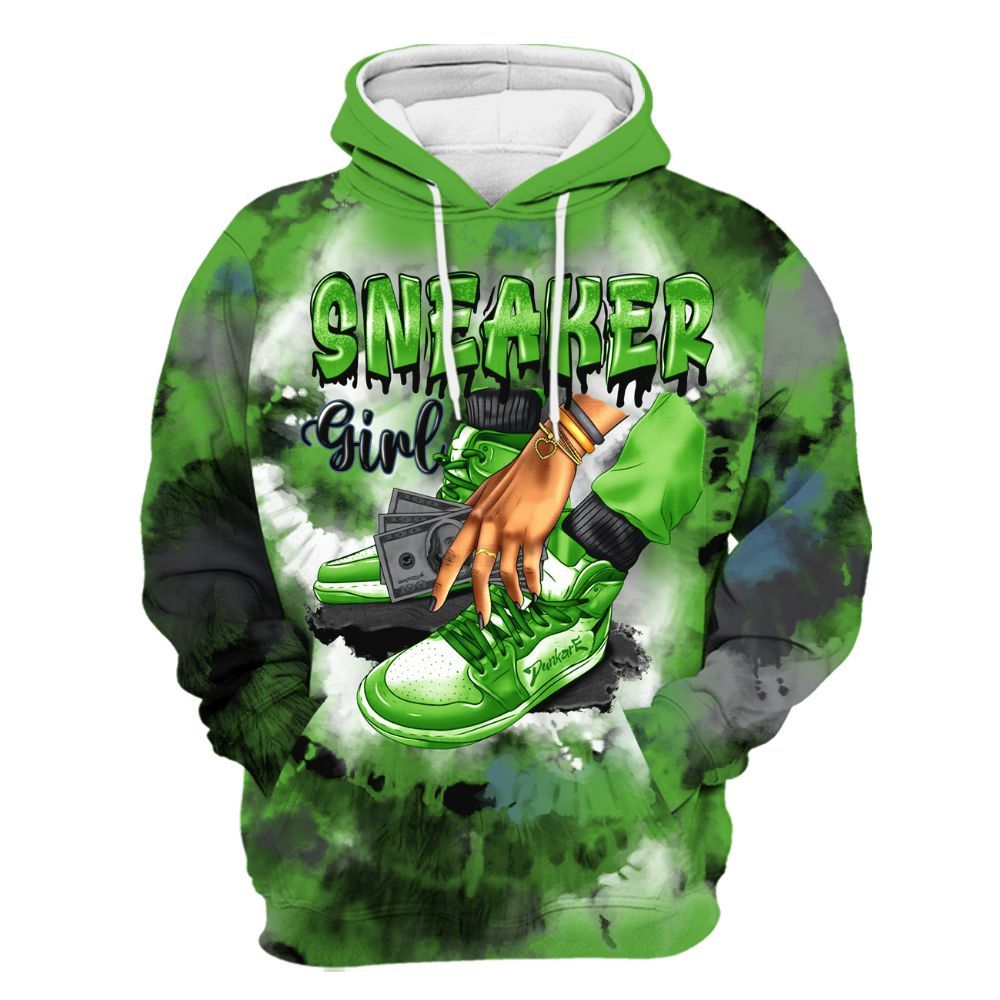Hoodie To Match Retro Green Bean 5s - SNEAKER Girl Money Drip Tie Dye All Over Print
