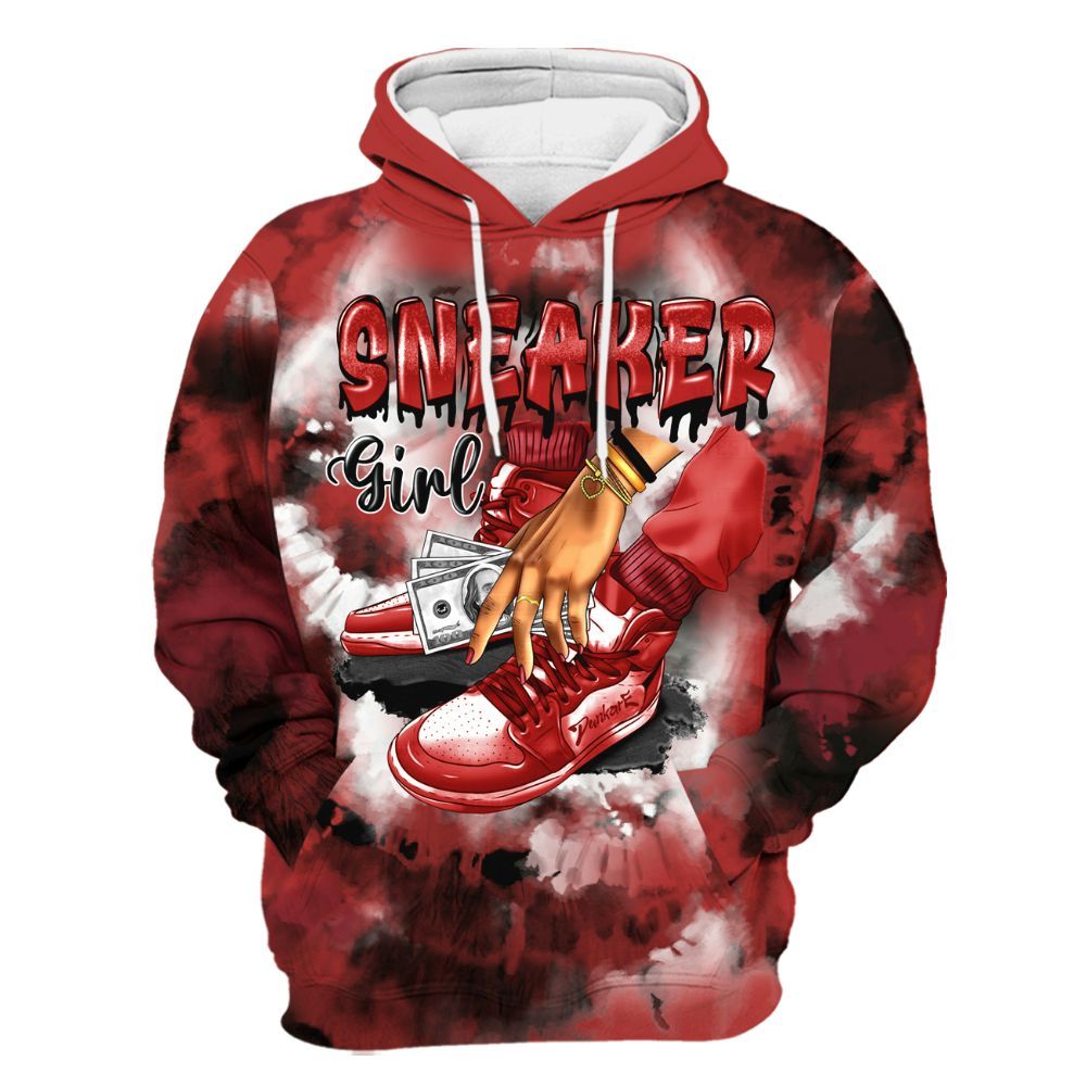 Hoodie To Match Bred Reimagined 4s - SNEAKER Girl Money Drip Tie Dye All Over Print