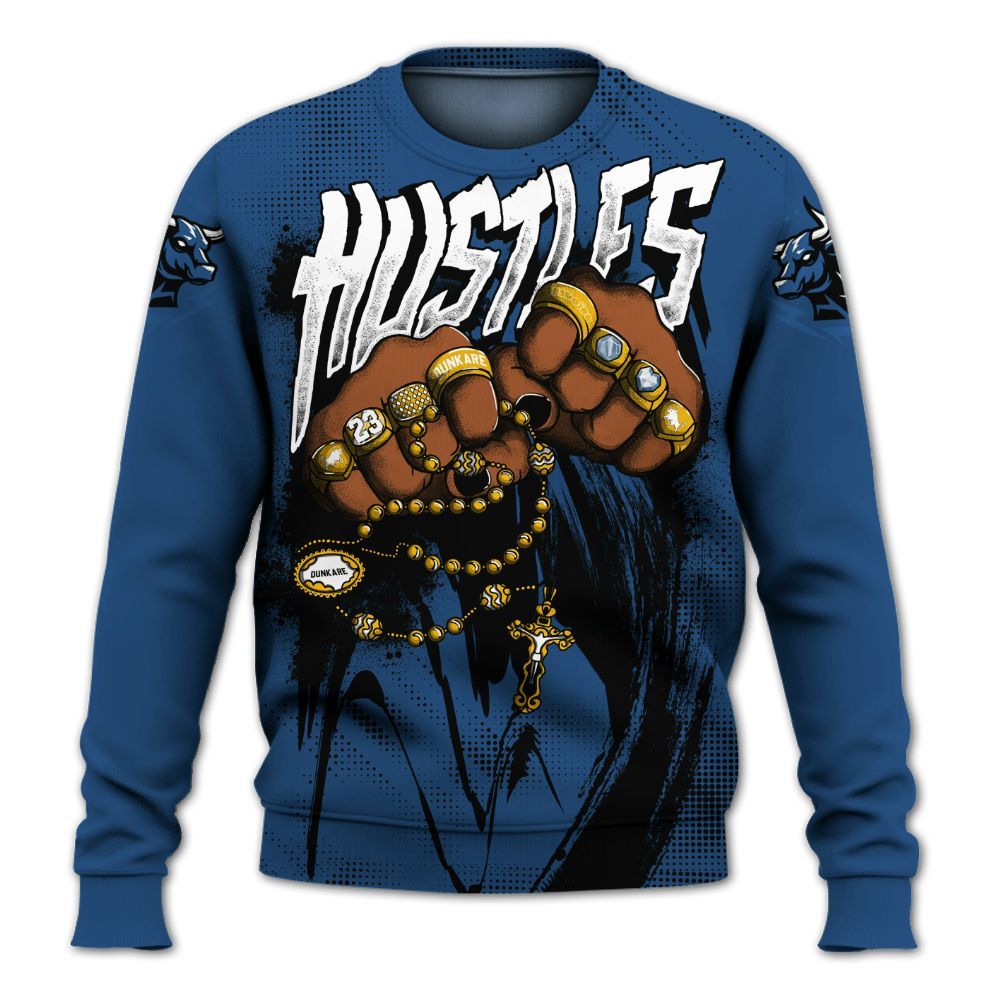 Sweatshirt To Match High OG Midnight Navy 1s - Hustle Make Money All Over Print