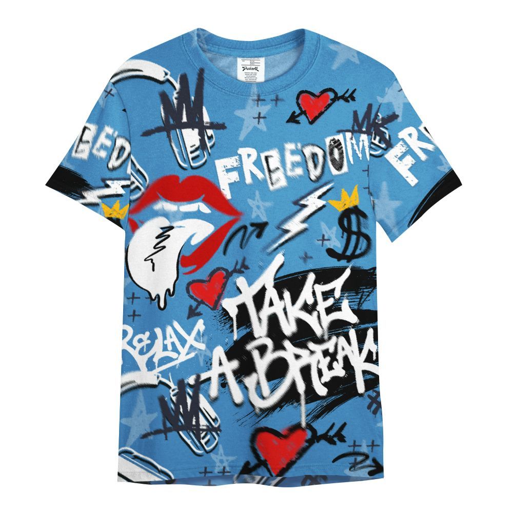 Shirt To Match Low OG Obsidian 1s - Take Break Freedom Graffiti Streetwear All Over Print