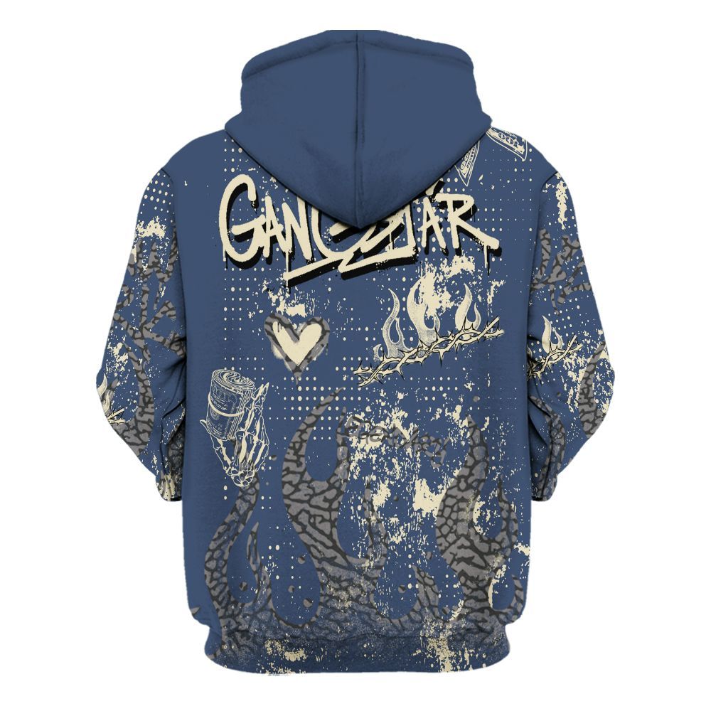 Hoodie To Match Diffused Blue 3s - Lucky Money Paid In Full Graffiti All Over Print