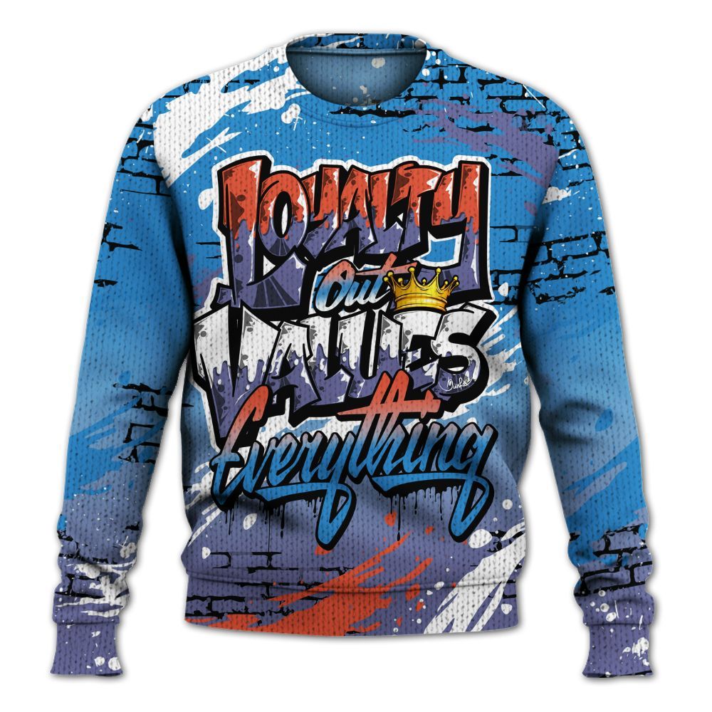 Knitted Sweater To Match Hi-Res Blue 700s - Values Of Loyalty Drip
