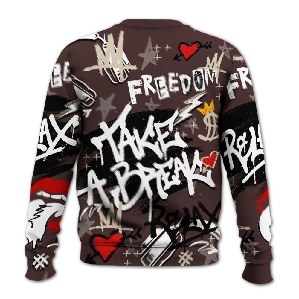 Sweatshirt To Match Burgundy Crush 3s - Take Break Freedom Graffiti Streetwear All Over Print