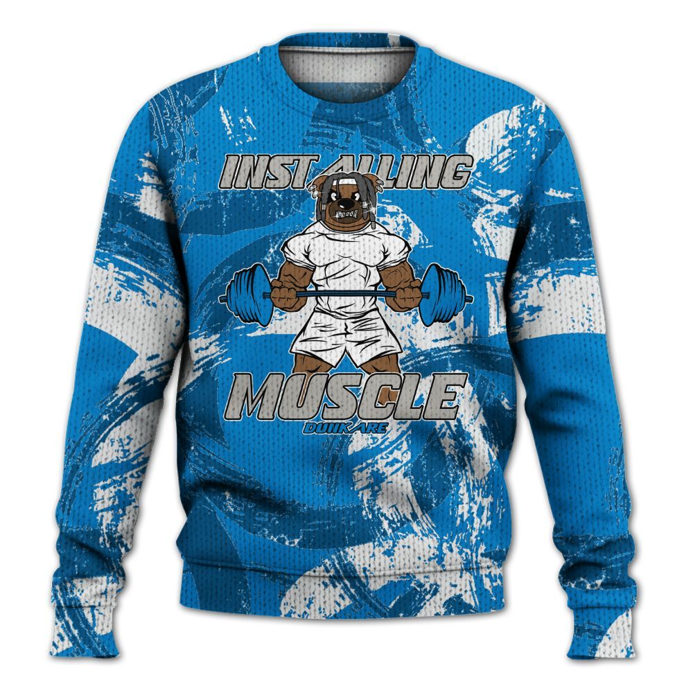 Knitted Sweater To Match Industrial Blue 4s - Installing Muscle Bear Circle Slpash