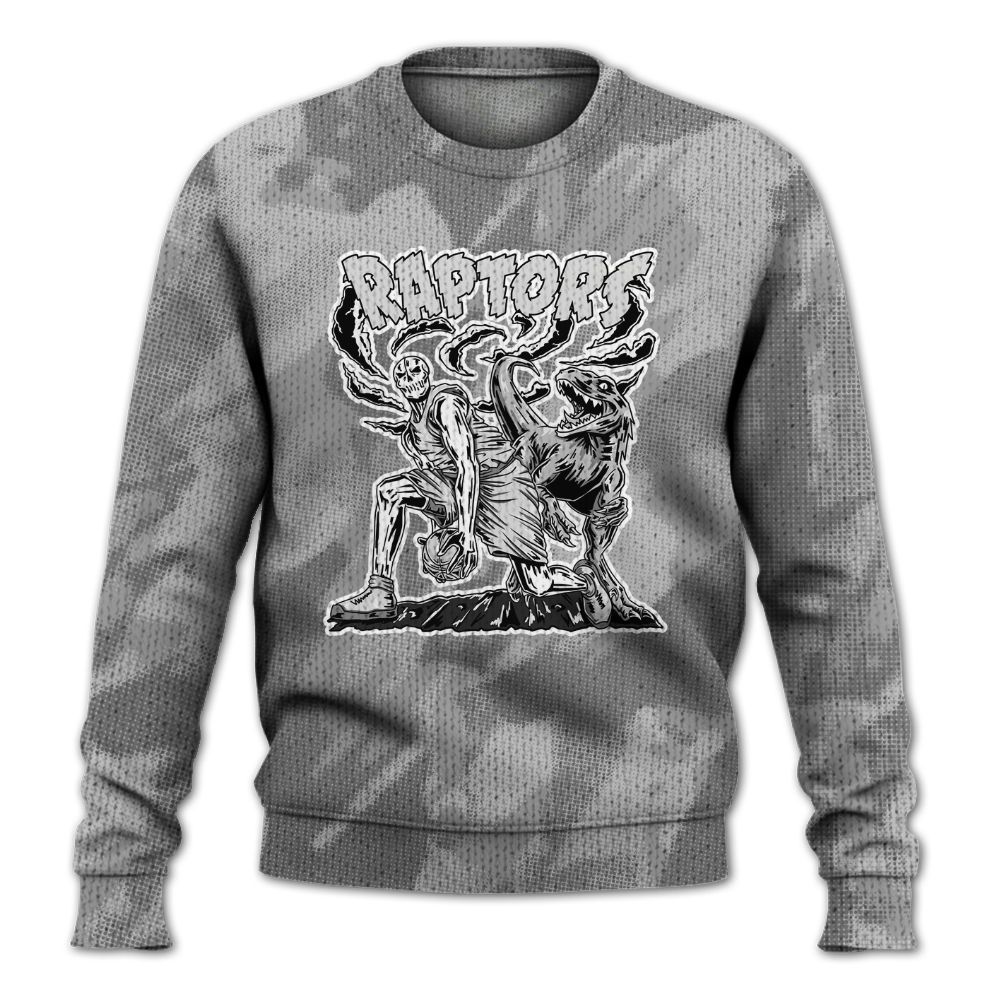 Knitted Sweater To Match Black Wolf Grey 12s - Raptors Skeleton Abstract Halftone