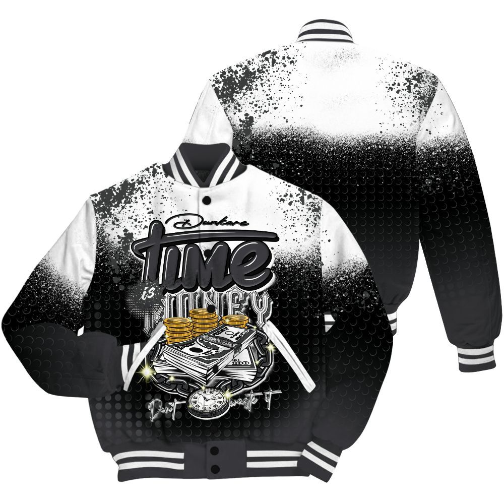 Varsity Jacket To Match Fear 4s Shirt, Halftone Time Is Money All Over Print