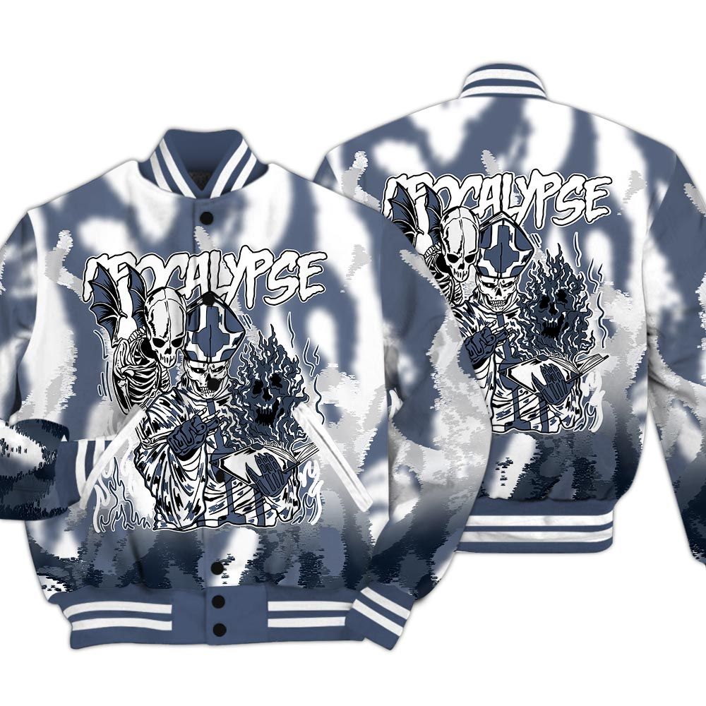 Varsity Jacket To Match Low Diffused Blue 11s - Apocalypse Skeleton Burn Varsity Jacket Unisex
