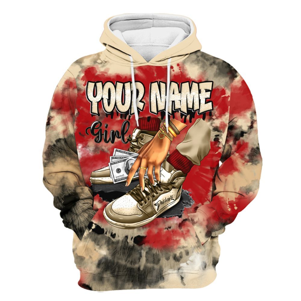 Hoodie To Match Dunk Low Strawberry Waffle - Custom Name SNEAKER Girl Money Drip Tie Dye All Over Print