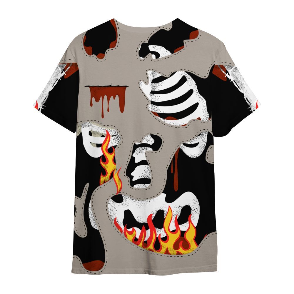 Shirt To Match El Grito 5s - Skeleton Smile Flame Drip All Over Print