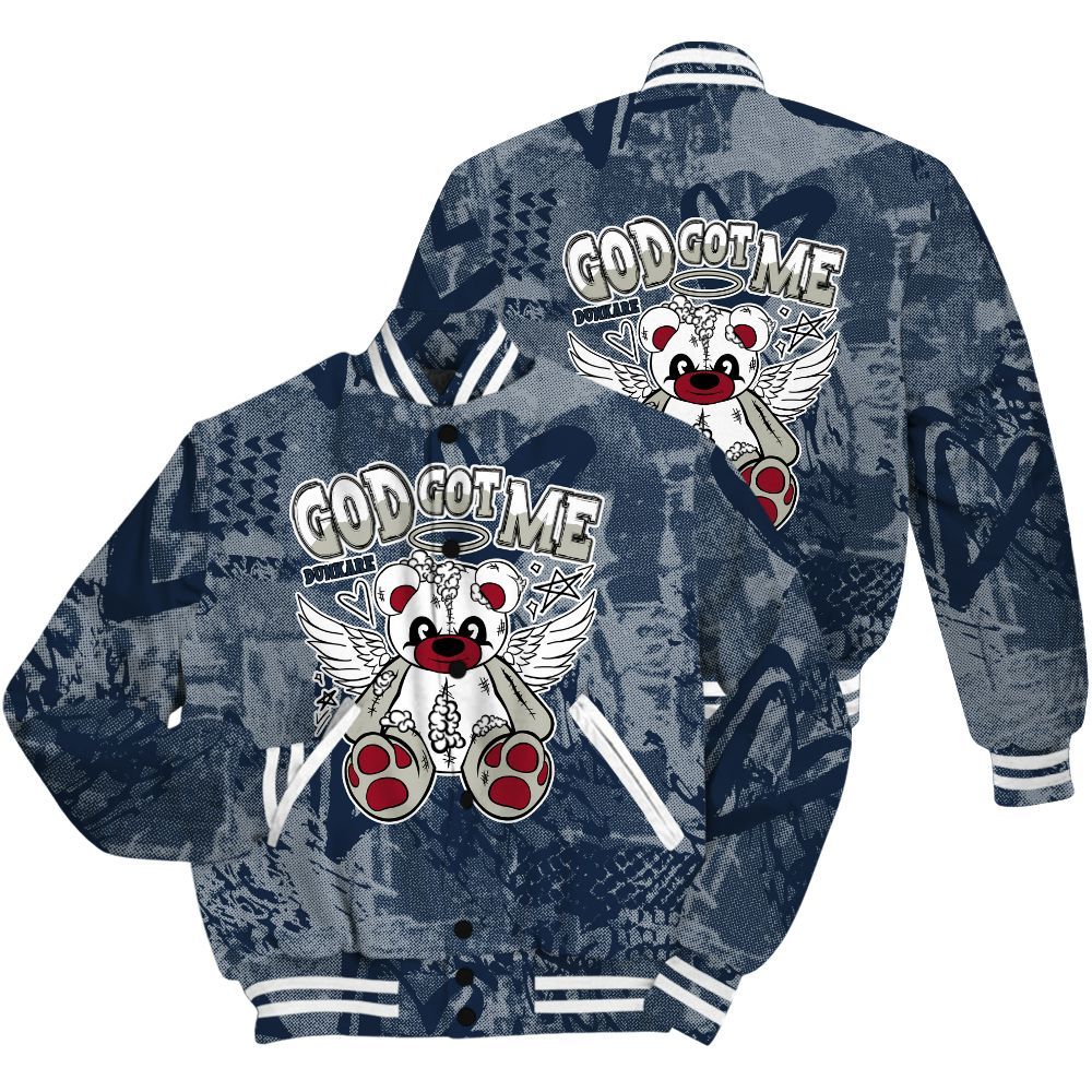 Varsity Jacket To Match White Midnight Navy 6s Shirt - Gods Guides Me Bear Heart Grunge All Over Print