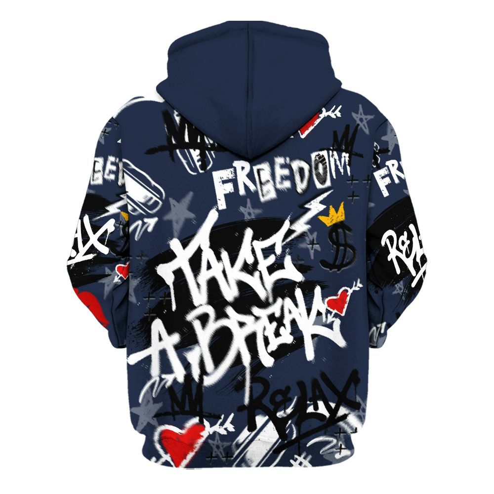 Hoodie To Match Dunk Low White Midnight Navy - Take Break Freedom Graffiti Streetwear All Over Print