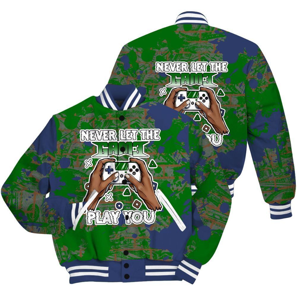 Varsity Jacket To Match Midnight Navy 13s Shirt - PlayGame Human Brick All Over Print