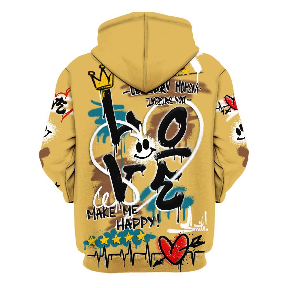 Hoodie To Match Retro Cacao Wow 4s - Happy Love Beats Graffiti Streetwear All Over Print
