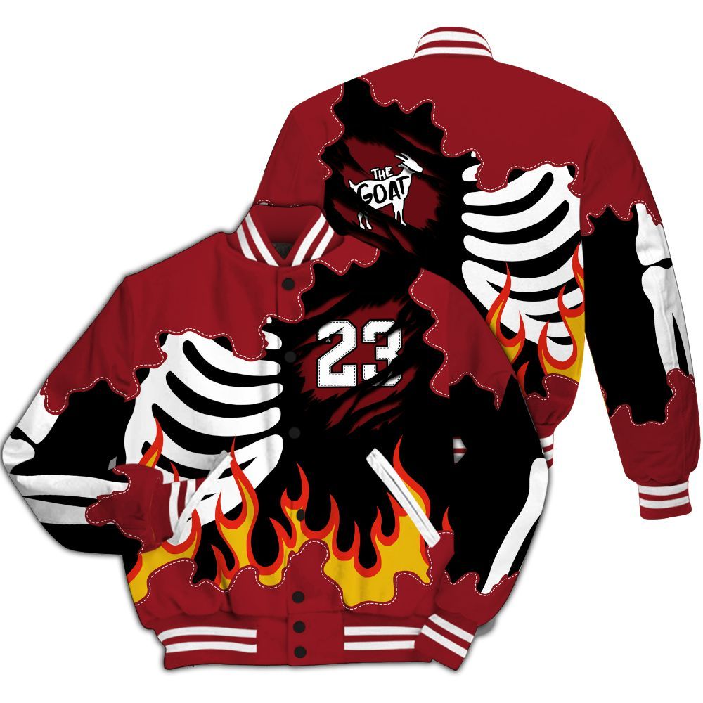 Varsity Jacket To Match High Black Toe Reimagined 1s - Burning Skeleton 23 G.O.A.T All Over Print
