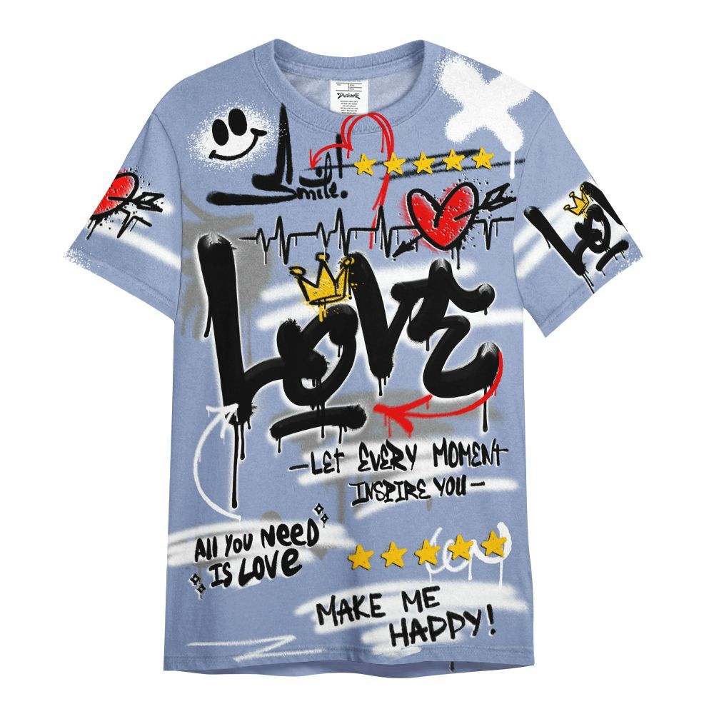 Shirt To Match Retro Blue Grey 13s - Happy Love Beats Graffiti Streetwear All Over Print