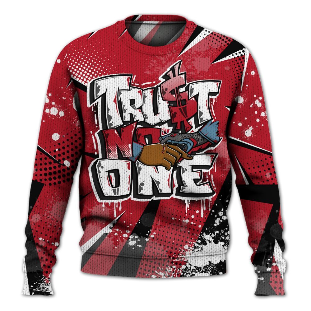 Knitted Sweater To Match Retro Raging Bull 5s - Poly Trust No One Dripping