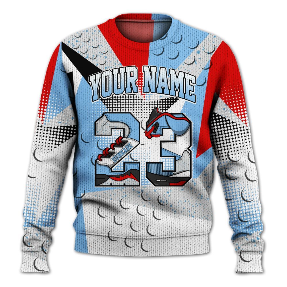 Knitted Sweater To Match University Blue 5s - Poly Custom Name Number 23 5s