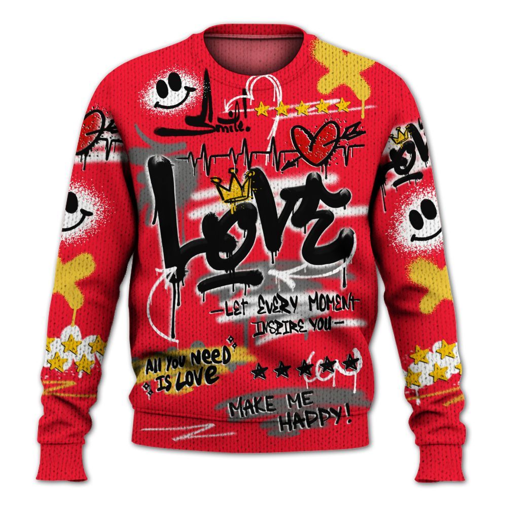 Knitted Sweater To Match KD 18 Air Bakin - Happy Love Beats Graffiti Streetwear