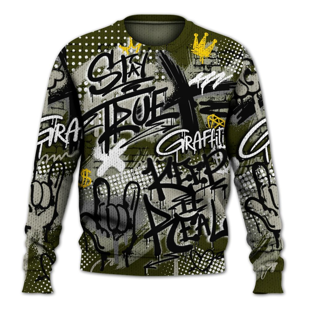 Knitted Sweater To Match Dunk Low Pale Ivory Cargo Khaki - True It Real Graffiti Streetwear