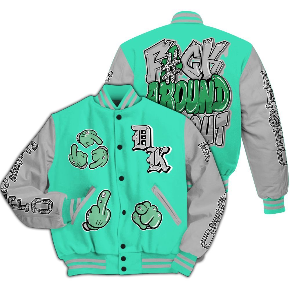 Varsity Jacket To Match Black Green Glow 3s - F Around Find Out Graphic All Over Print