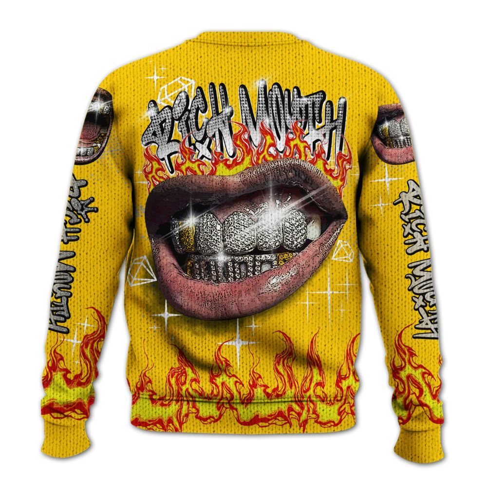 Knitted Sweater To Match Vivid Sulfur 4s - Rich Mouth Fire Rap Retro 90s