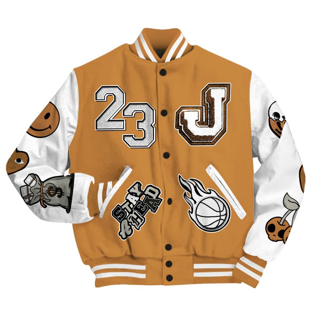 Varsity Jacket To Match Dunk Low Nature Wheat Suede - Hustles Money Number 23 All Over Print