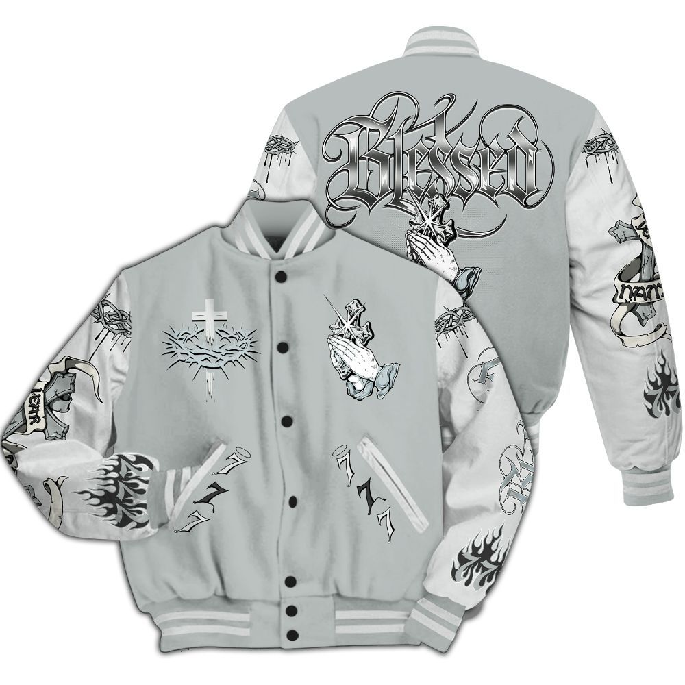 Varsity Jacket To Match Black Wolf Grey 12s - God Blessed Custom Name All Over Print