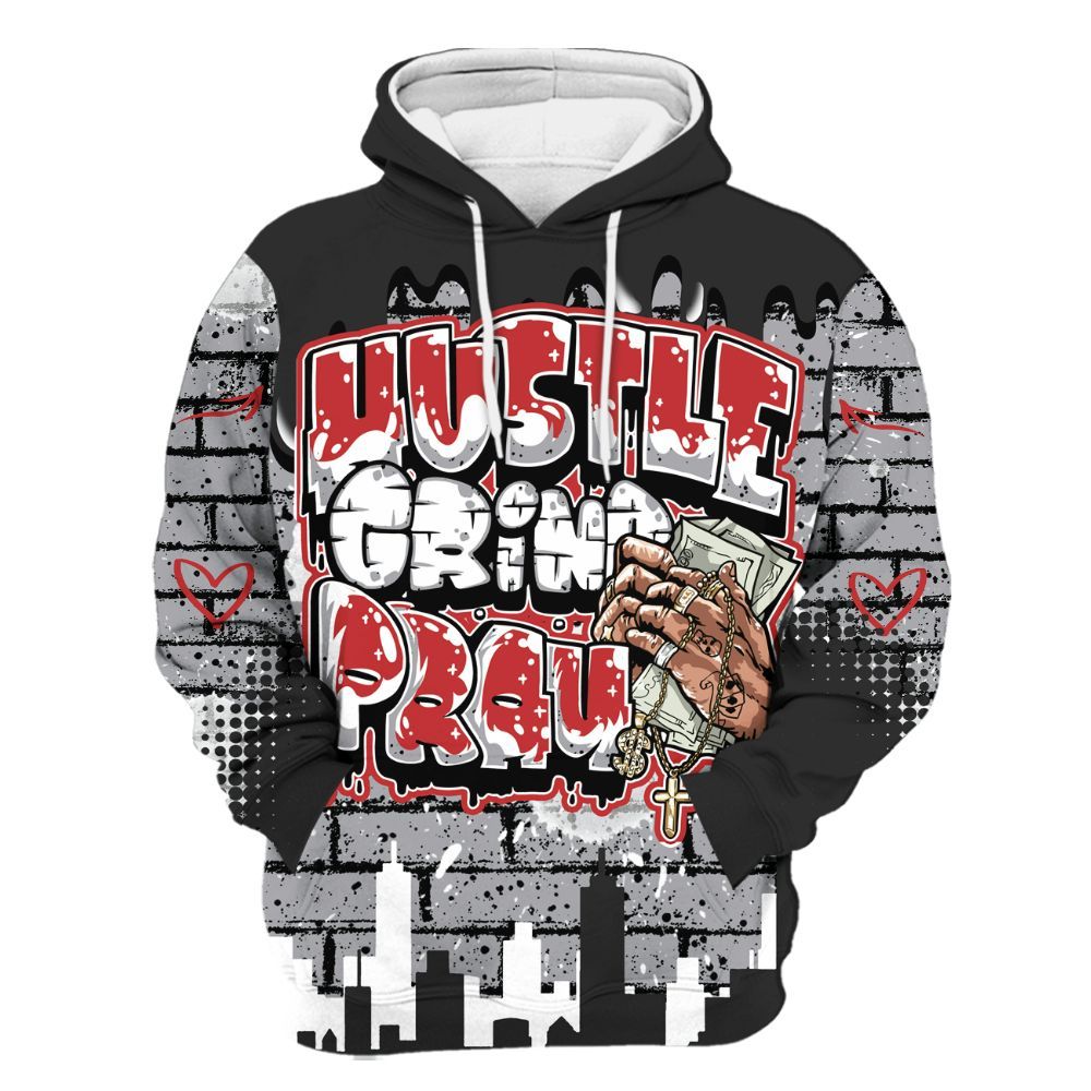 Hoodie To Match White Cement 4s - Hustles Grind Pray Drip All Over Print