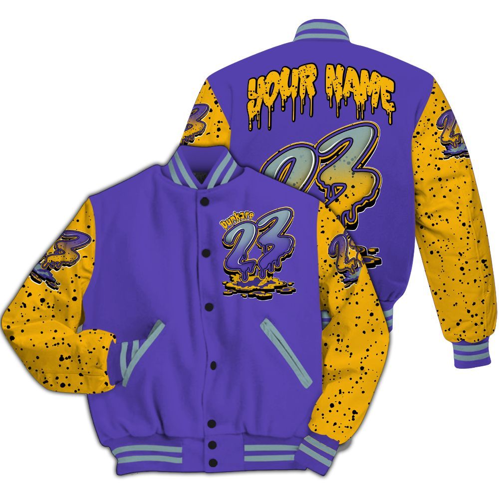 Varsity Jacket To Match Imperial Purple 4s - Custom Name 23 Drip All Over Print