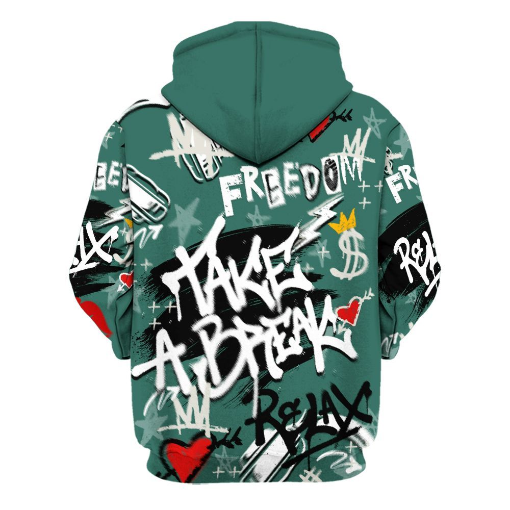 Hoodie To Match RM Oxidized Green 4s - Take Break Freedom Graffiti Streetwear All Over Print