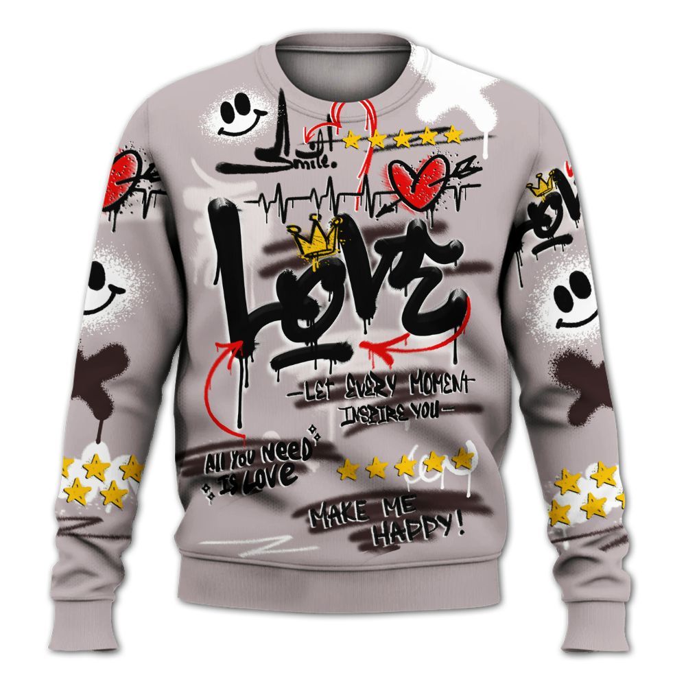 Sweatshirt To Match AMM Air Smokey Mauve 6s - Happy Love Beats Graffiti Streetwear All Over Print