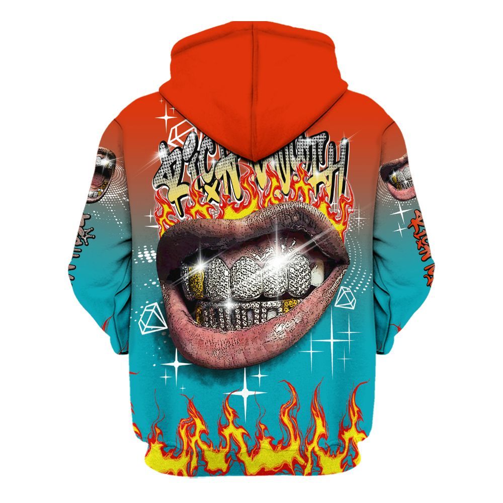 Hoodie To Match Dunk Low KD 17 N7 - Rich Mouth Fire Rap Retro 90s All Over Print