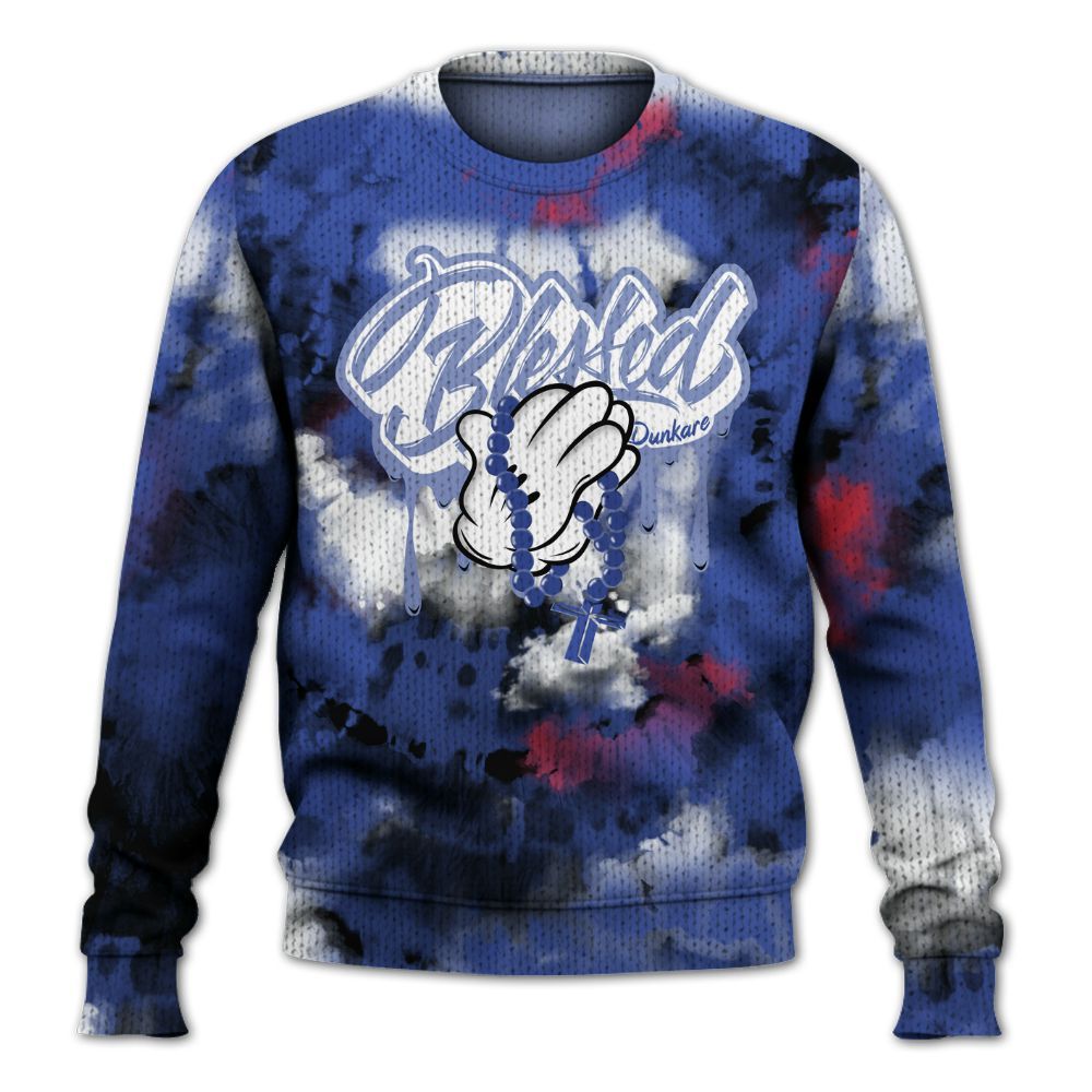 Knitted Sweater To Match Air Griffey Max USA Red White Blue 1s - God Blessed Tie Dye
