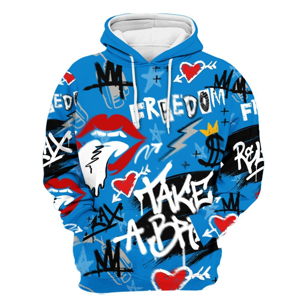 Hoodie To Match Industrial Blue 4s - Take Break Freedom Graffiti Streetwear All Over Print