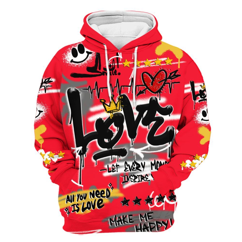 Hoodie To Match KD 18 Air Bakin - Happy Love Beats Graffiti Streetwear All Over Print